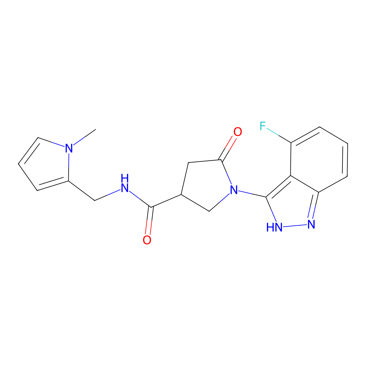 1-(4-fluoro-1H-indazol-3-yl)-N-[(1-methyl-1H-pyrrol-2-yl)methyl]-5-oxo-3-pyrrolidinecarboxamide molecular structure, CAS 1435982-83-4