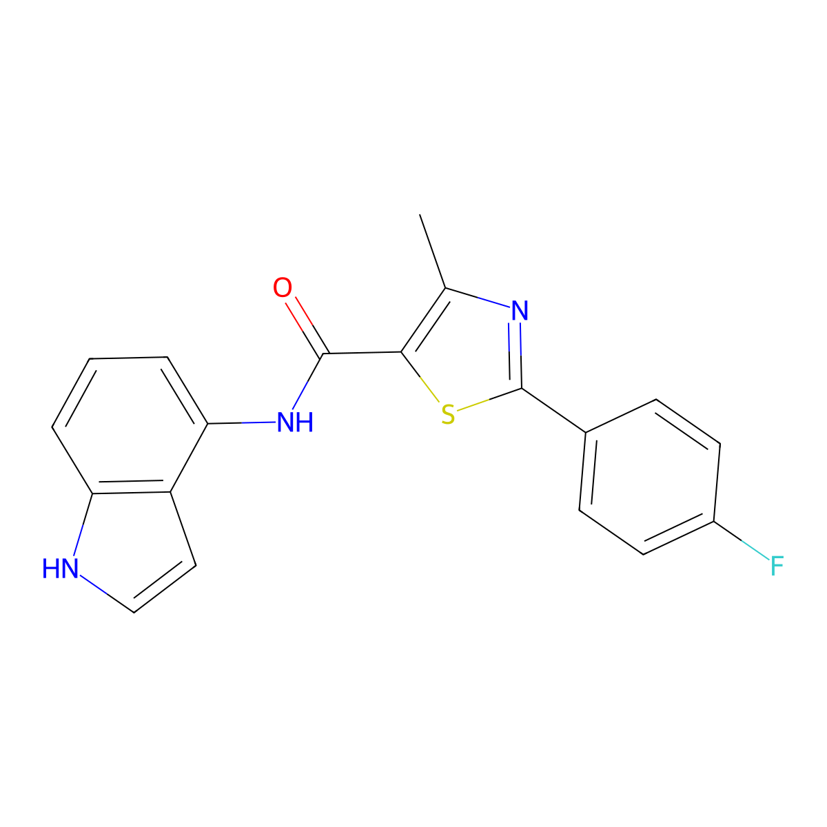 2-(4-fluorophenyl)-N-(1H-indol-4-yl)-4-methyl-1,3-thiazole-5-carboxamide molecular structure, CAS 1435982-96-9