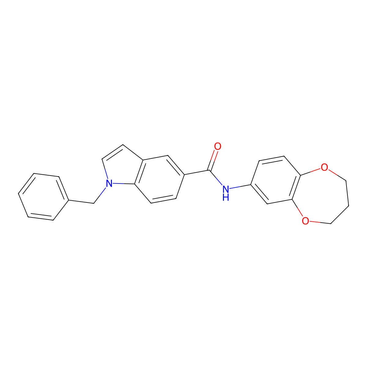 1-benzyl-N-(3,4-dihydro-2H-1,5-benzodioxepin-7-yl)-1H-indole-5-carboxamide molecular structure, CAS 1435982-97-0
