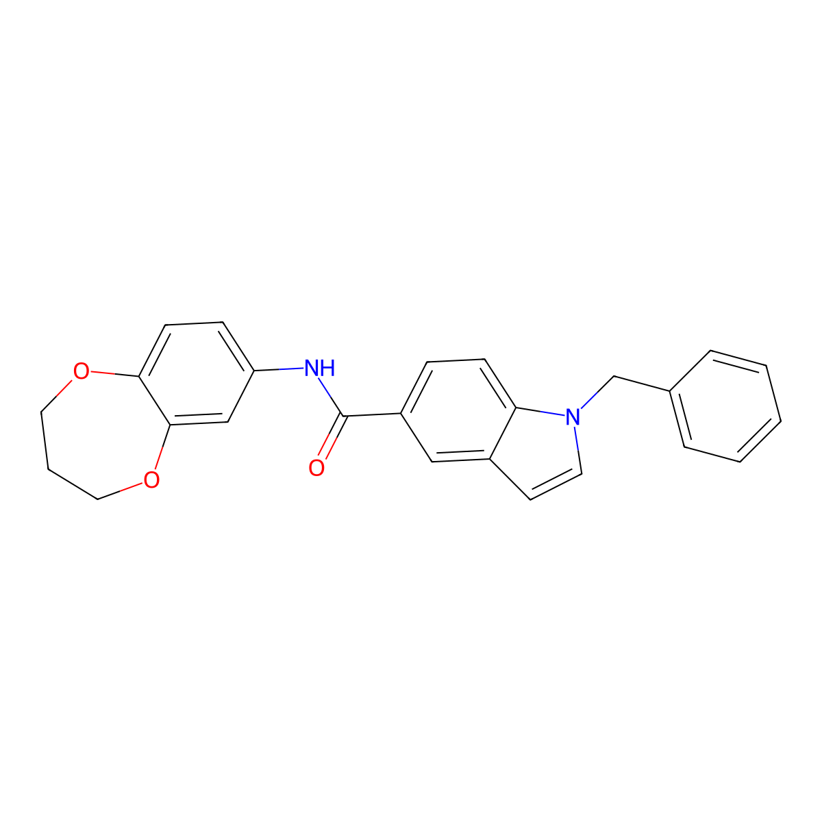 1-benzyl-N-(3,4-dihydro-2H-1,5-benzodioxepin-7-yl)-1H-indole-5-carboxamide molecular structure, CAS 1435982-97-0