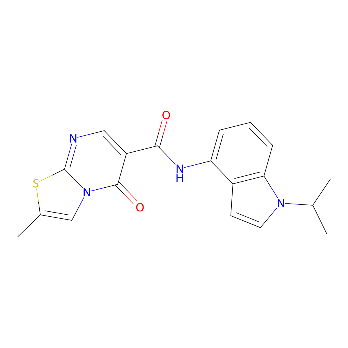 N-(1-isopropyl-1H-indol-4-yl)-2-methyl-5-oxo-5H-[1,3]thiazolo[3,2-a]pyrimidine-6-carboxamide molecular structure, CAS 1435983-37-1