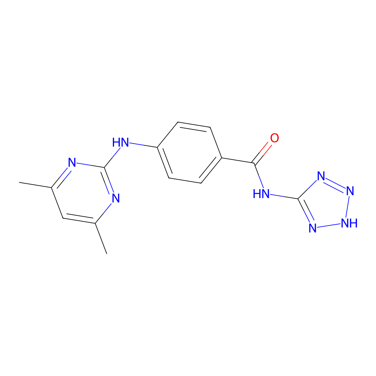 4-[(4,6-dimethylpyrimidin-2-yl)amino]-N-(2H-tetrazol-5-yl)benzamide molecular structure, CAS 1435983-58-6