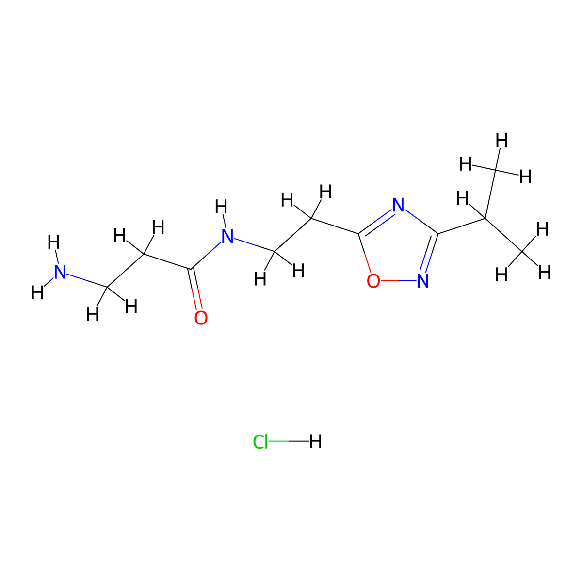 3-amino-N-(2-(3-isopropyl-1,2,4-oxadiazol-5-yl)ethyl)propanamide hydrochloride molecular structure, CAS 1435983-61-1