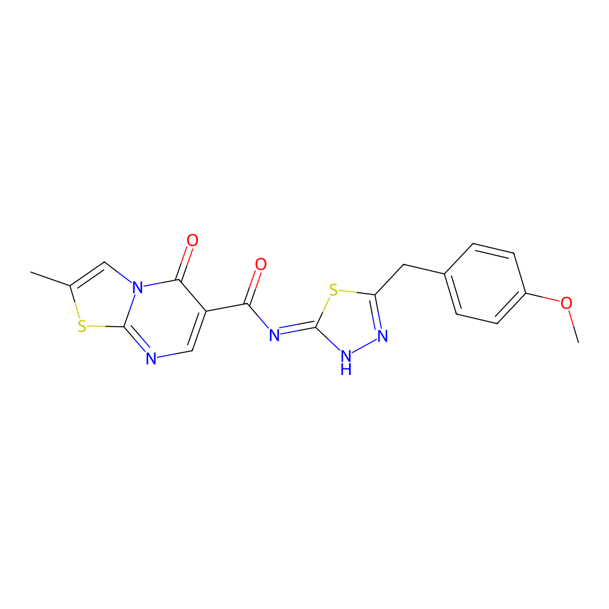 N-(5-(4-methoxybenzyl)-1,3,4-thiadiazol-2-yl)-2-methyl-5-oxo-5H-thiazolo[3,2-a]pyrimidine-6-carboxamide molecular structure, CAS 1435983-67-7