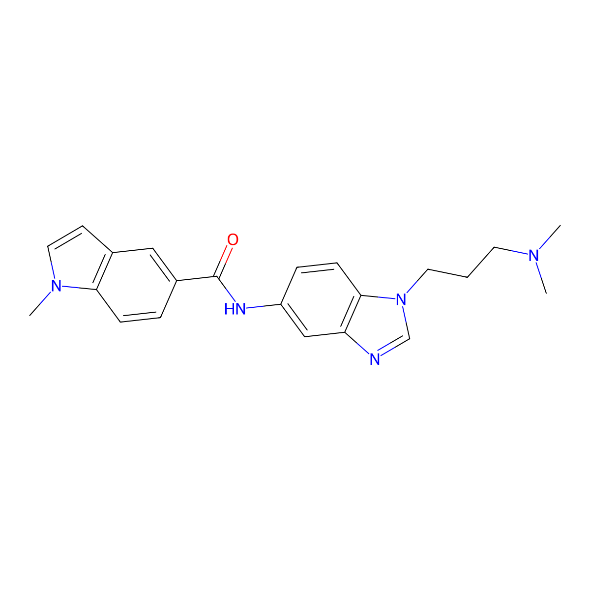 N-{1-[3-(dimethylamino)propyl]-1H-benzimidazol-5-yl}-1-methyl-1H-indole-5-carboxamide molecular structure, CAS 1435983-76-8