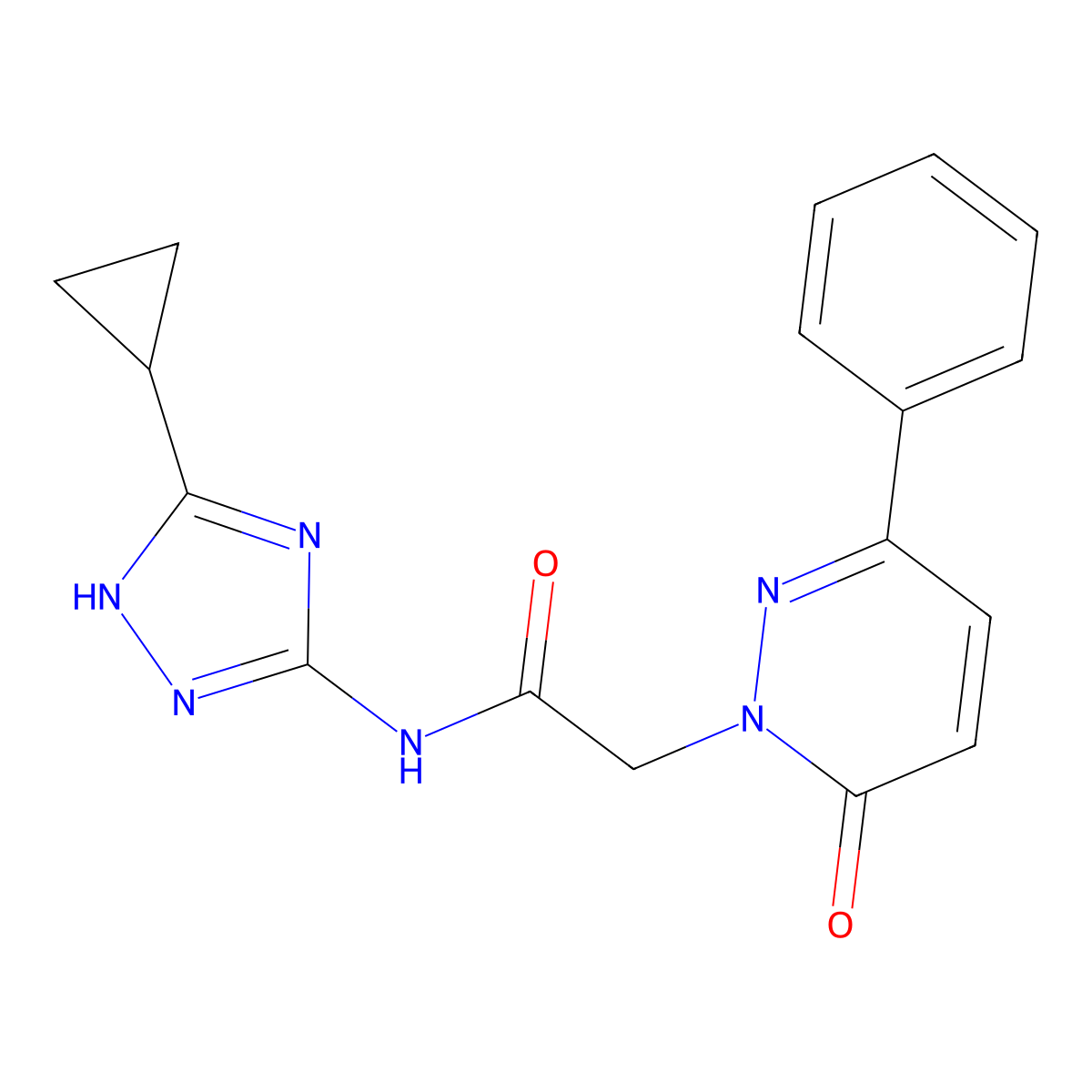 N-(3-cyclopropyl-1H-1,2,4-triazol-5-yl)-2-(6-oxo-3-phenylpyridazin-1(6H)-yl)acetamide molecular structure, CAS 1435983-77-9
