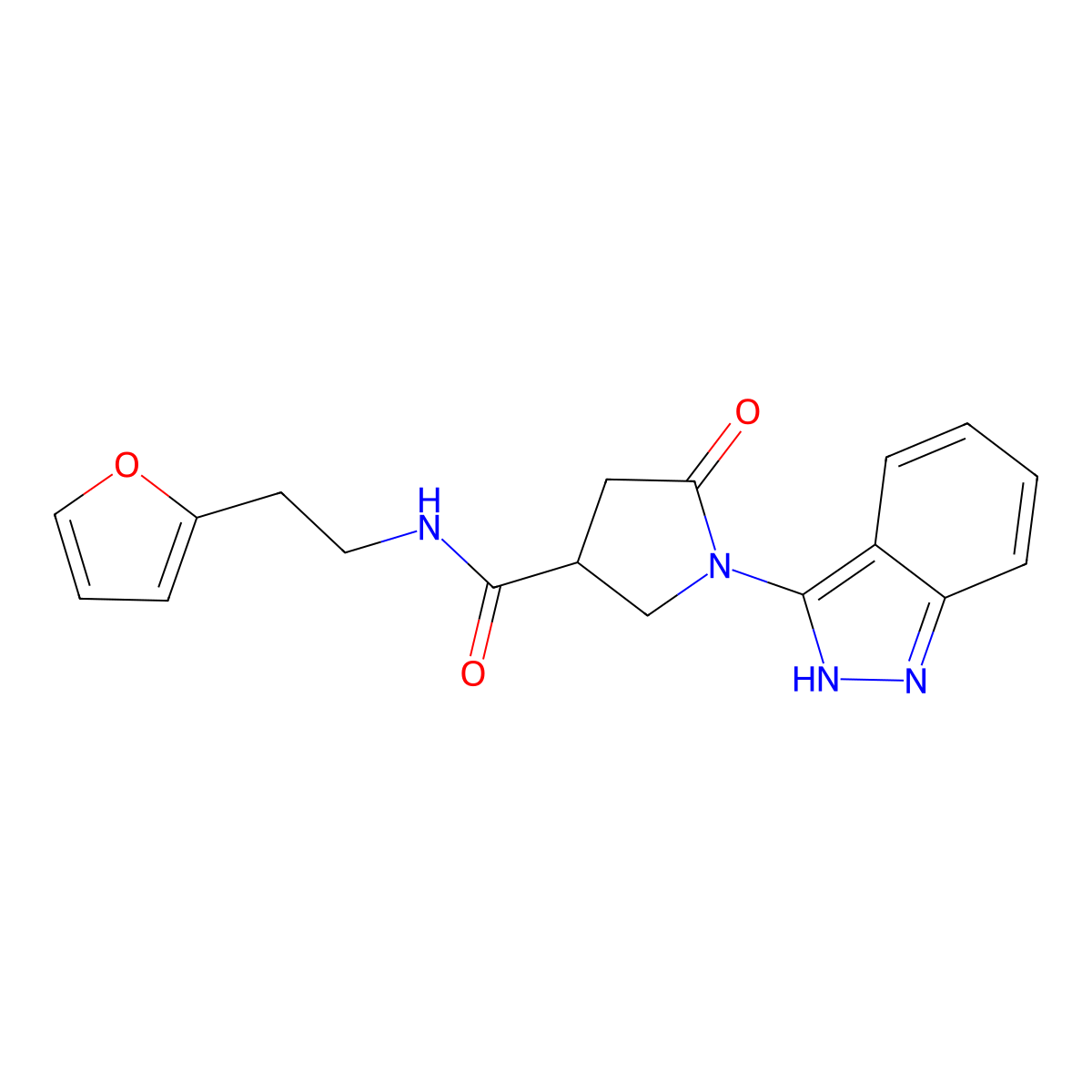 N-[2-(2-furyl)ethyl]-1-(1H-indazol-3-yl)-5-oxo-3-pyrrolidinecarboxamide molecular structure, CAS 1435983-91-7