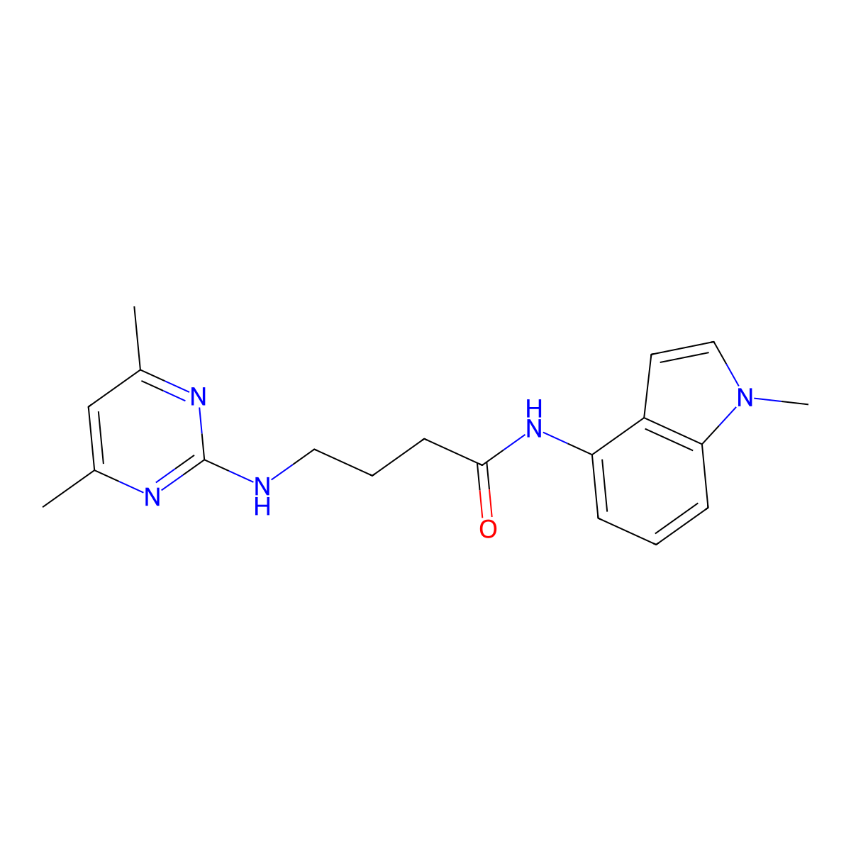 4-((4,6-dimethylpyrimidin-2-yl)amino)-N-(1-methyl-1H-indol-4-yl)butanamide molecular structure, CAS 1435984-09-0