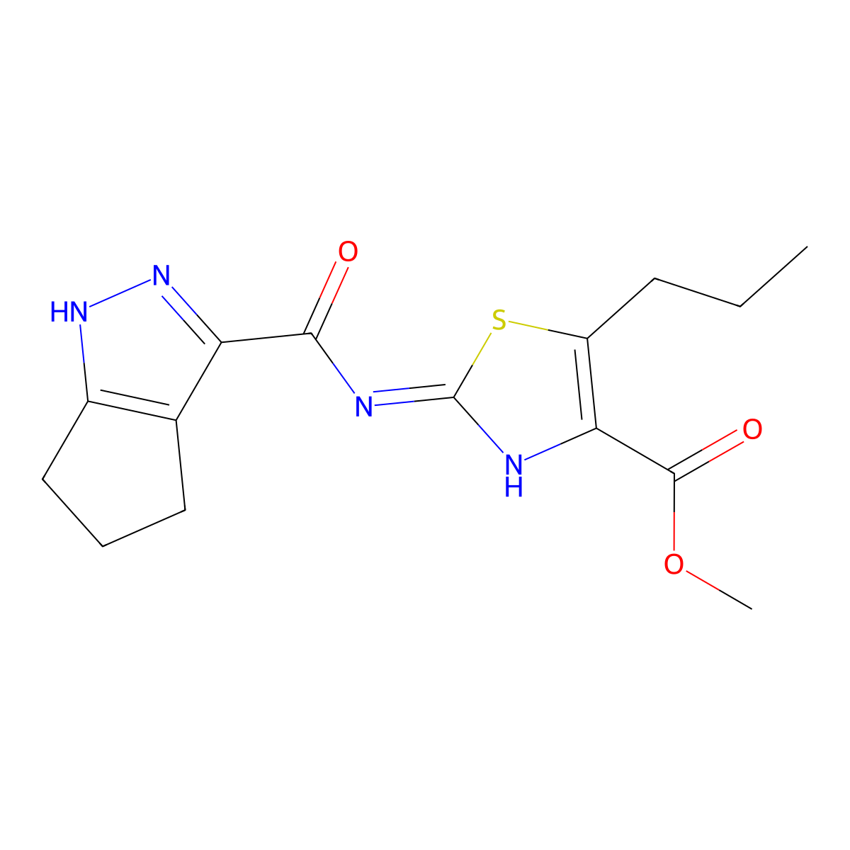 Methyl 5-propyl-2-[(1,4,5,6-tetrahydrocyclopenta[c]pyrazol-3-ylcarbonyl)amino]-1,3-thiazole-4-carboxylate molecular structure, CAS 1435984-30-7