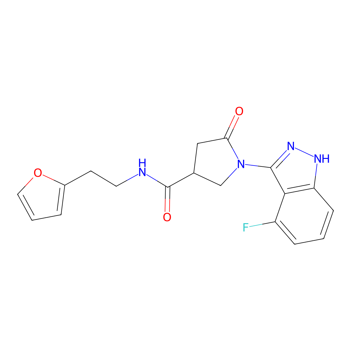 1-(4-fluoro-1H-indazol-3-yl)-N-[2-(2-furyl)ethyl]-5-oxo-3-pyrrolidinecarboxamide molecular structure, CAS 1435984-45-4