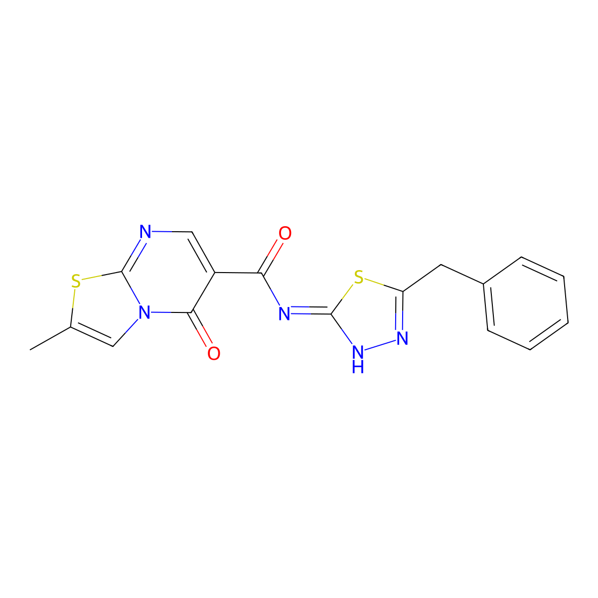 N-(5-benzyl-1,3,4-thiadiazol-2-yl)-2-methyl-5-oxo-5H-thiazolo[3,2-a]pyrimidine-6-carboxamide molecular structure, CAS 1435984-65-8