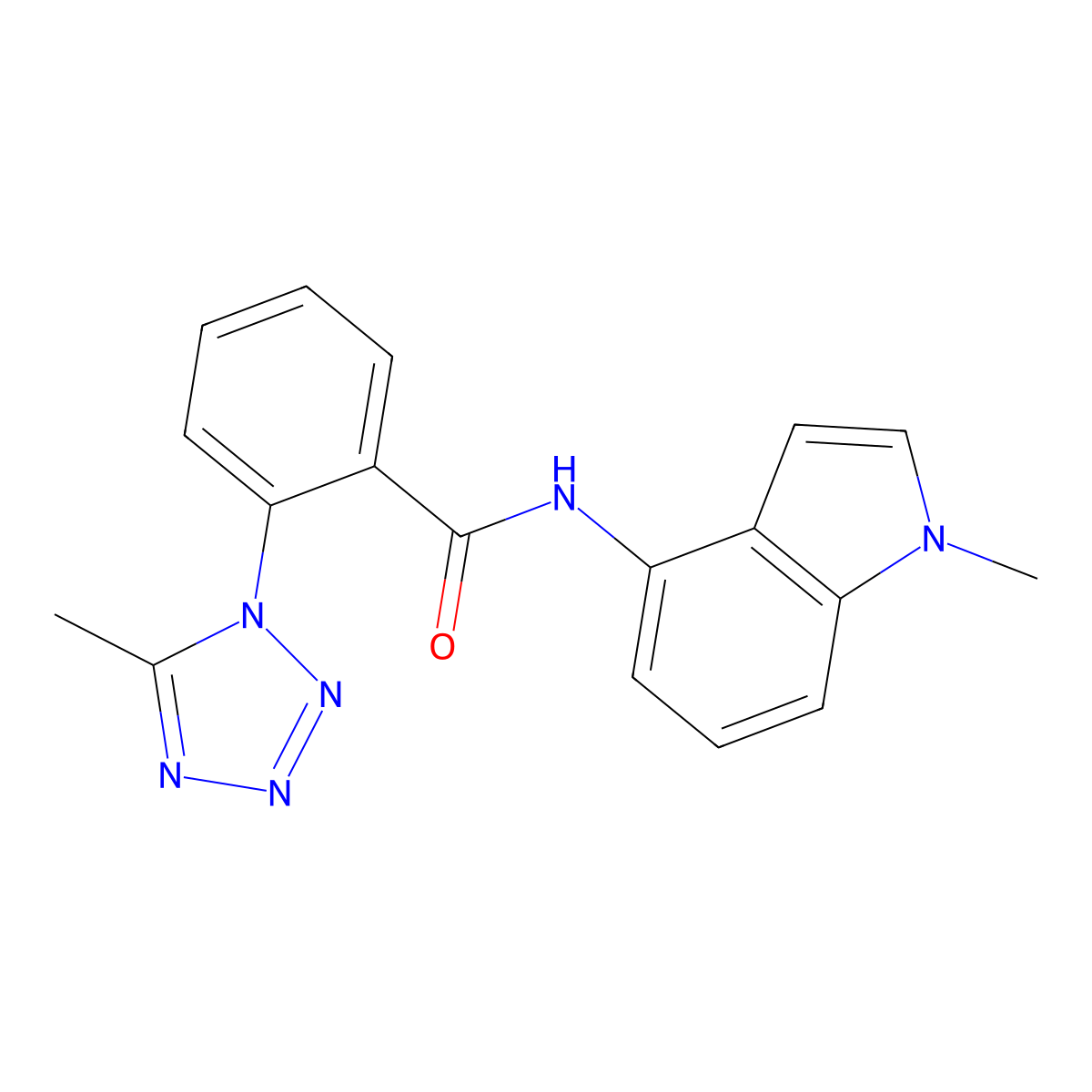 N-(1-methyl-1H-indol-4-yl)-2-(5-methyl-1H-tetrazol-1-yl)benzamide molecular structure, CAS 1435984-81-8