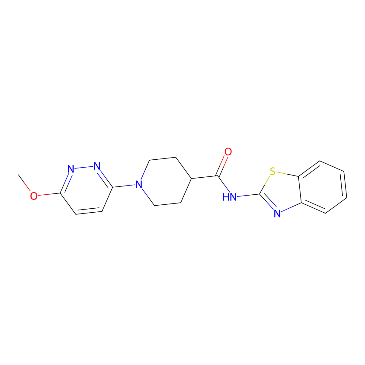 N-(benzo[d]thiazol-2-yl)-1-(6-methoxypyridazin-3-yl)piperidine-4-carboxamide molecular structure, CAS 1435984-84-1