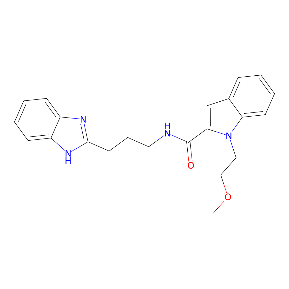 N-[3-(1H-benzimidazol-2-yl)propyl]-1-(2-methoxyethyl)-1H-indole-2-carboxamide molecular structure, CAS 1435984-86-3