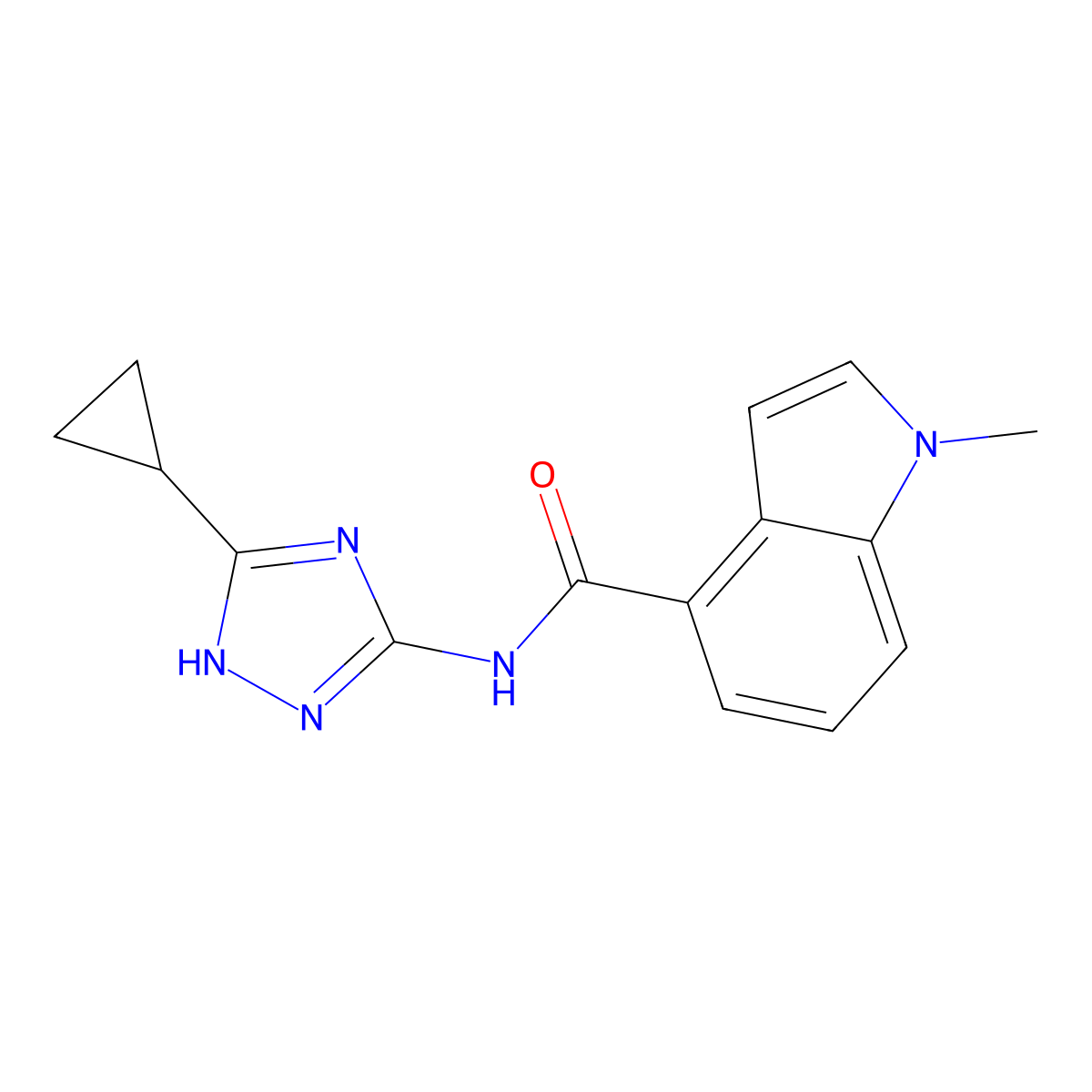 N-(3-cyclopropyl-1H-1,2,4-triazol-5-yl)-1-methyl-1H-indole-4-carboxamide molecular structure, CAS 1435984-90-9