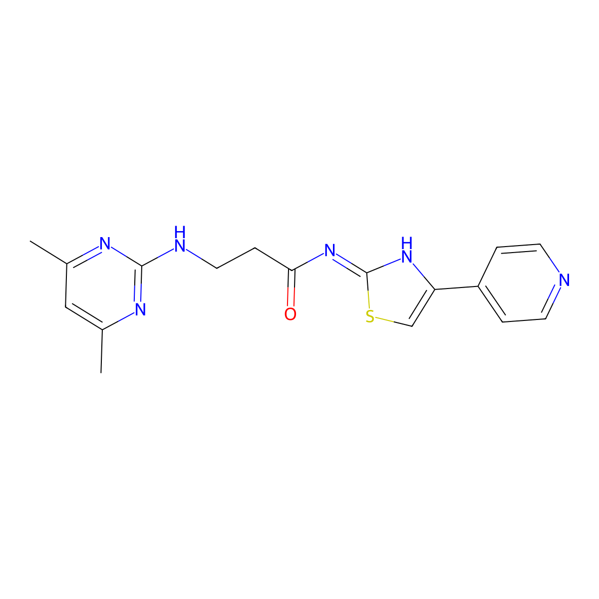 3-((4,6-dimethylpyrimidin-2-yl)amino)-N-(4-(pyridin-4-yl)thiazol-2-yl)propanamide molecular structure, CAS 1435984-91-0