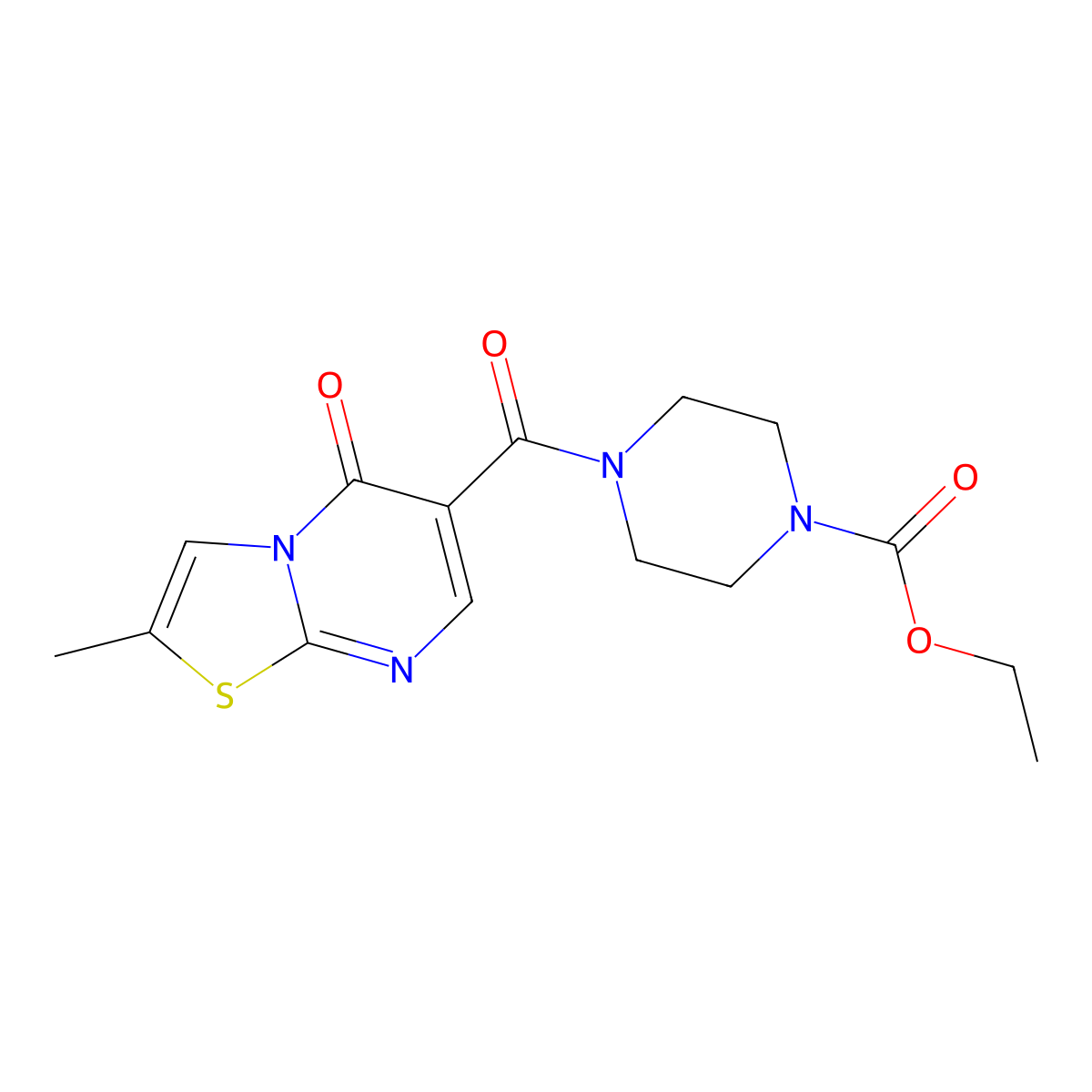ethyl 4-[(2-methyl-5-oxo-5H-[1,3]thiazolo[3,2-a]pyrimidin-6-yl)carbonyl]piperazine-1-carboxylate molecular structure, CAS 1435985-22-0