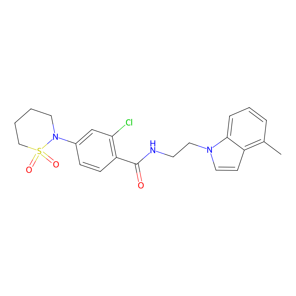2-chloro-4-(1,1-dioxido-1,2-thiazinan-2-yl)-N-[2-(4-methyl-1H-indol-1-yl)ethyl]benzamide molecular structure, CAS 1435985-28-6