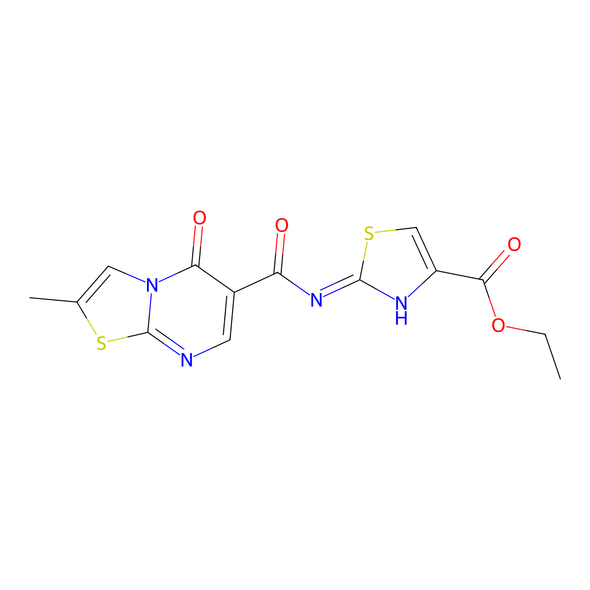 ethyl 2-{[(2-methyl-5-oxo-5H-[1,3]thiazolo[3,2-a]pyrimidin-6-yl)carbonyl]amino}-1,3-thiazole-4-carboxylate molecular structure, CAS 1435985-31-1