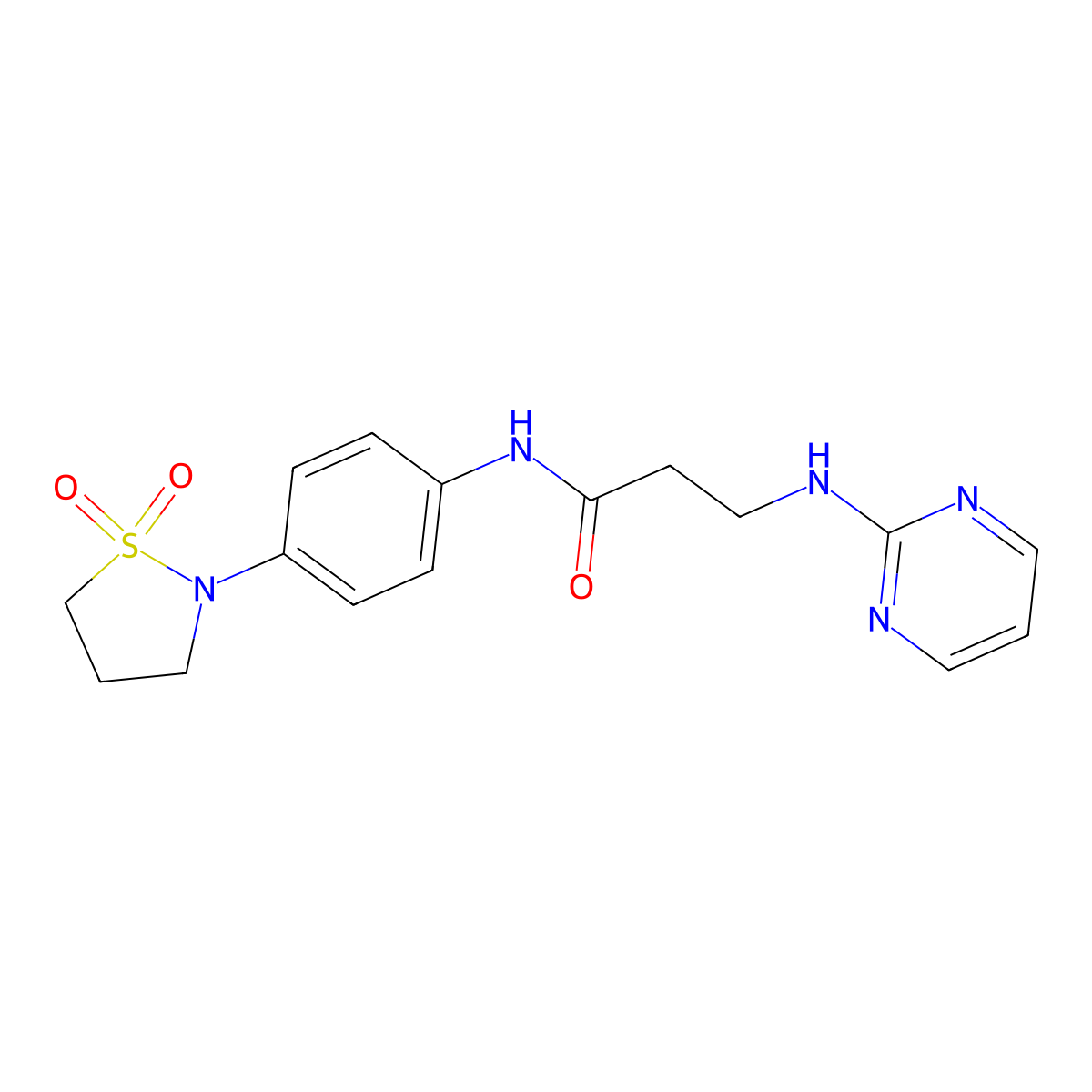 N-[4-(1,1-dioxido-1,2-thiazolidin-2-yl)phenyl]-N~3~-pyrimidin-2-yl-beta-alaninamide molecular structure, CAS 1435985-36-6