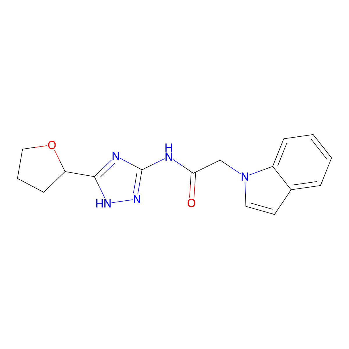 2-(1H-indol-1-yl)-N-[3-(tetrahydrofuran-2-yl)-1H-1,2,4-triazol-5-yl]acetamide molecular structure, CAS 1435985-41-3