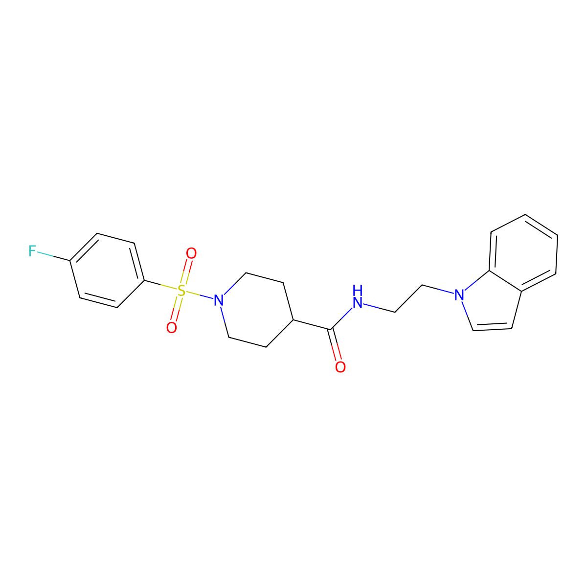 1-[(4-fluorophenyl)sulfonyl]-N-[2-(1H-indol-1-yl)ethyl]-4-piperidinecarboxamide molecular structure, CAS 1435985-43-5