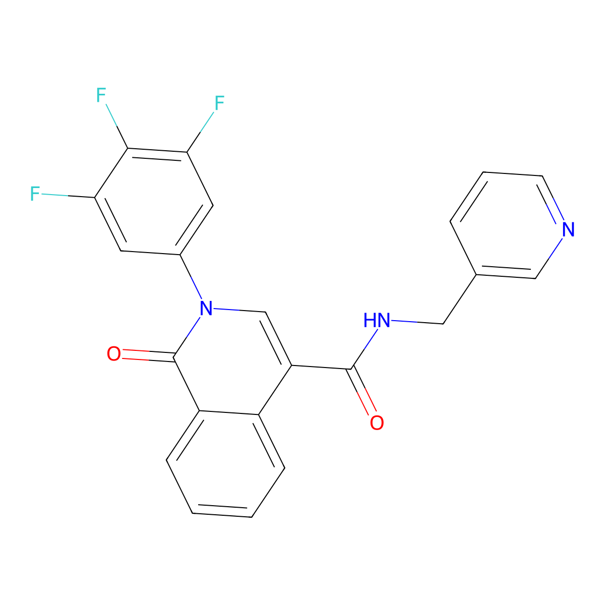 1-oxo-N-(pyridin-3-ylmethyl)-2-(3,4,5-trifluorophenyl)-1,2-dihydroisoquinoline-4-carboxamide molecular structure, CAS 1435985-68-4