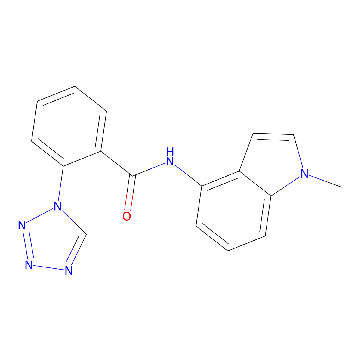 N-(1-methyl-1H-indol-4-yl)-2-(1H-tetrazol-1-yl)benzamide molecular structure, CAS 1435985-94-6