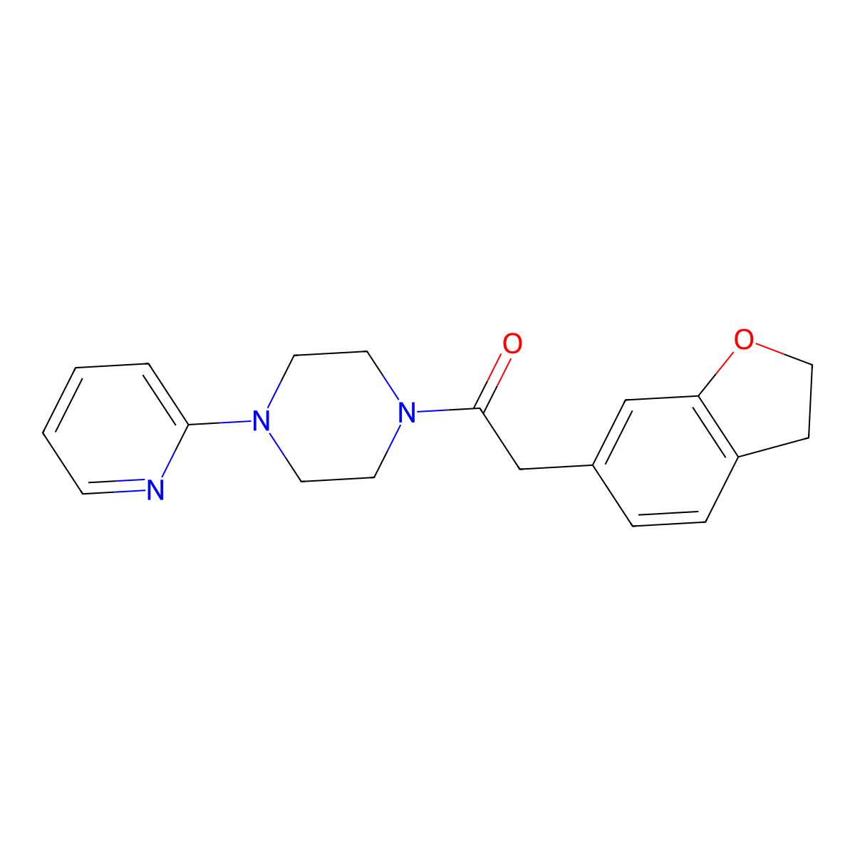 2-(2,3-Dihydro-1-benzofuran-6-yl)-1-[4-(2-pyridyl)piperazino]-1-ethanone molecular structure, CAS 1435985-97-9