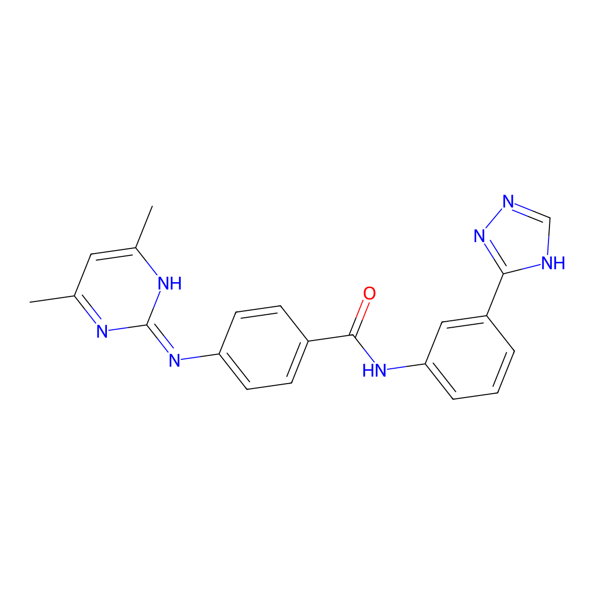 4-[(4,6-dimethylpyrimidin-2-yl)amino]-N-[3-(1H-1,2,4-triazol-3-yl)phenyl]benzamide molecular structure, CAS 1435986-07-4