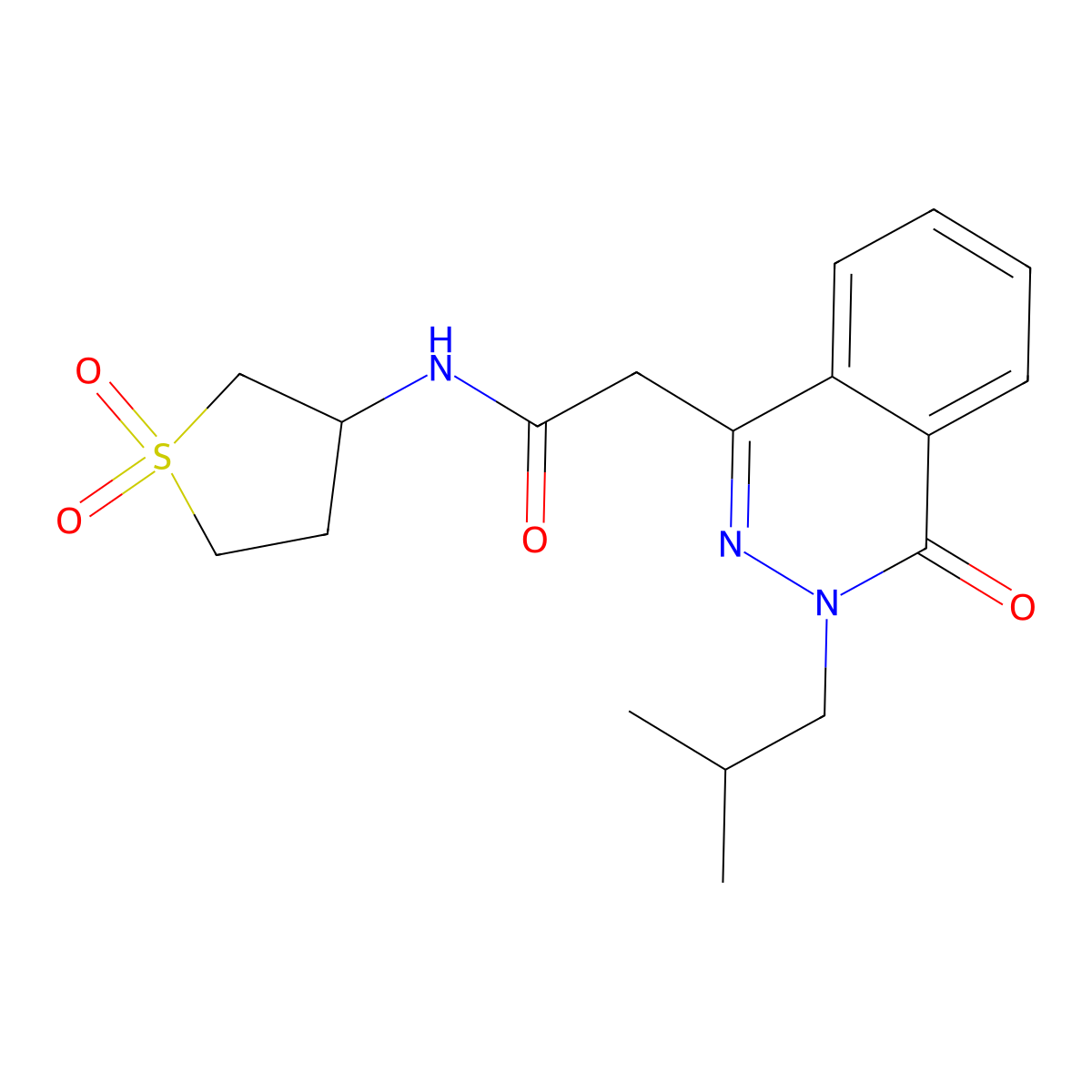 N-(1,1-dioxidotetrahydrothiophen-3-yl)-2-[3-(2-methylpropyl)-4-oxo-3,4-dihydrophthalazin-1-yl]acetamide molecular structure, CAS 1435986-34-7