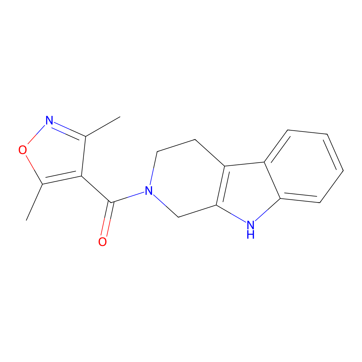 (3,5-dimethyl-1,2-oxazol-4-yl)(1,3,4,9-tetrahydro-2H-beta-carbolin-2-yl)methanone molecular structure, CAS 1435986-45-0