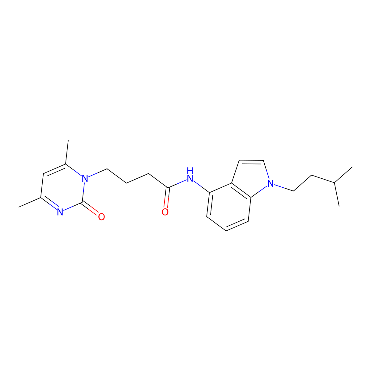 4-(4,6-dimethyl-2-oxopyrimidin-1(2H)-yl)-N-[1-(3-methylbutyl)-1H-indol-4-yl]butanamide molecular structure, CAS 1435986-48-3
