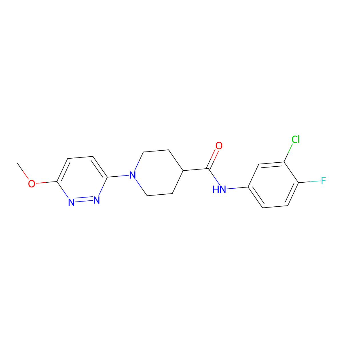 N-(3-chloro-4-fluorophenyl)-1-(6-methoxypyridazin-3-yl)piperidine-4-carboxamide molecular structure, CAS 1435986-55-2