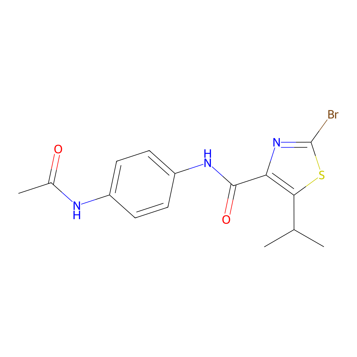 N-(4-acetamidophenyl)-2-bromo-5-isopropylthiazole-4-carboxamide molecular structure, CAS 1435986-59-6
