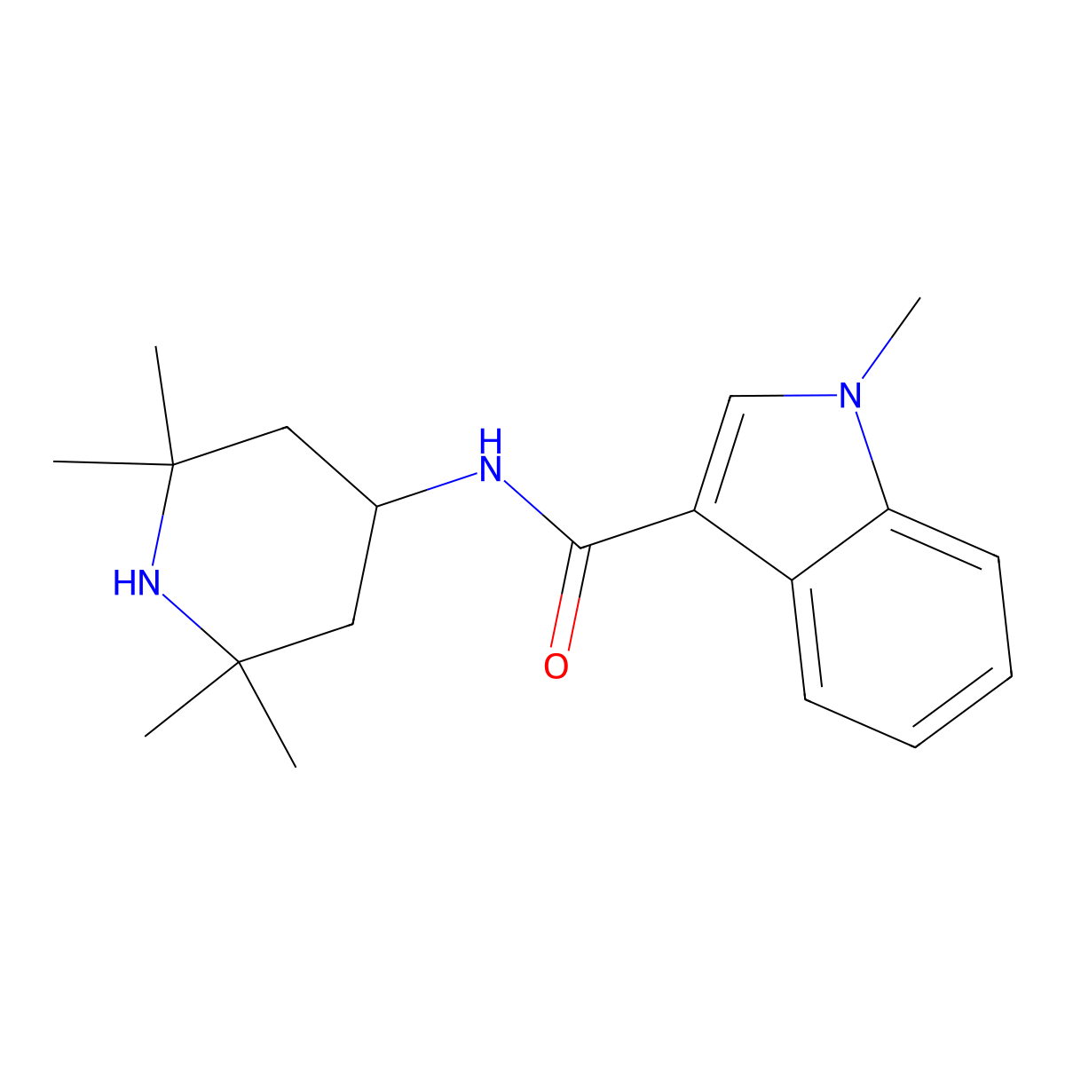 1-methyl-N-(2,2,6,6-tetramethylpiperidin-4-yl)-1H-indole-3-carboxamide molecular structure, CAS 1435986-70-1