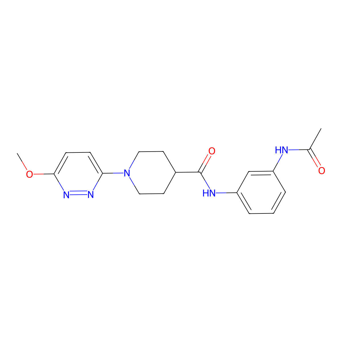 N-(3-acetamidophenyl)-1-(6-methoxypyridazin-3-yl)piperidine-4-carboxamide molecular structure, CAS 1435986-80-3