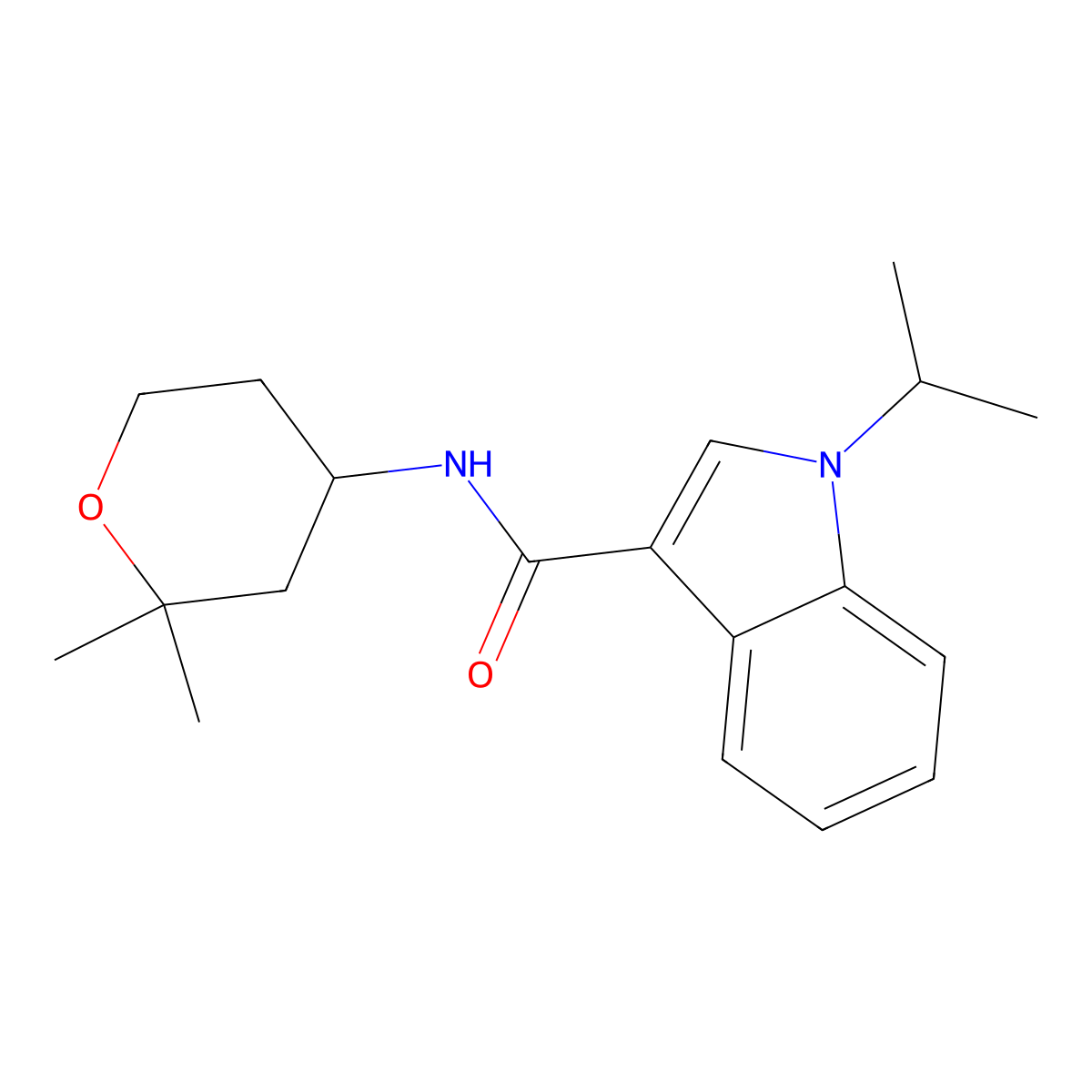 N-(2,2-dimethyltetrahydro-2H-pyran-4-yl)-1-isopropyl-1H-indole-3-carboxamide molecular structure, CAS 1435987-15-7