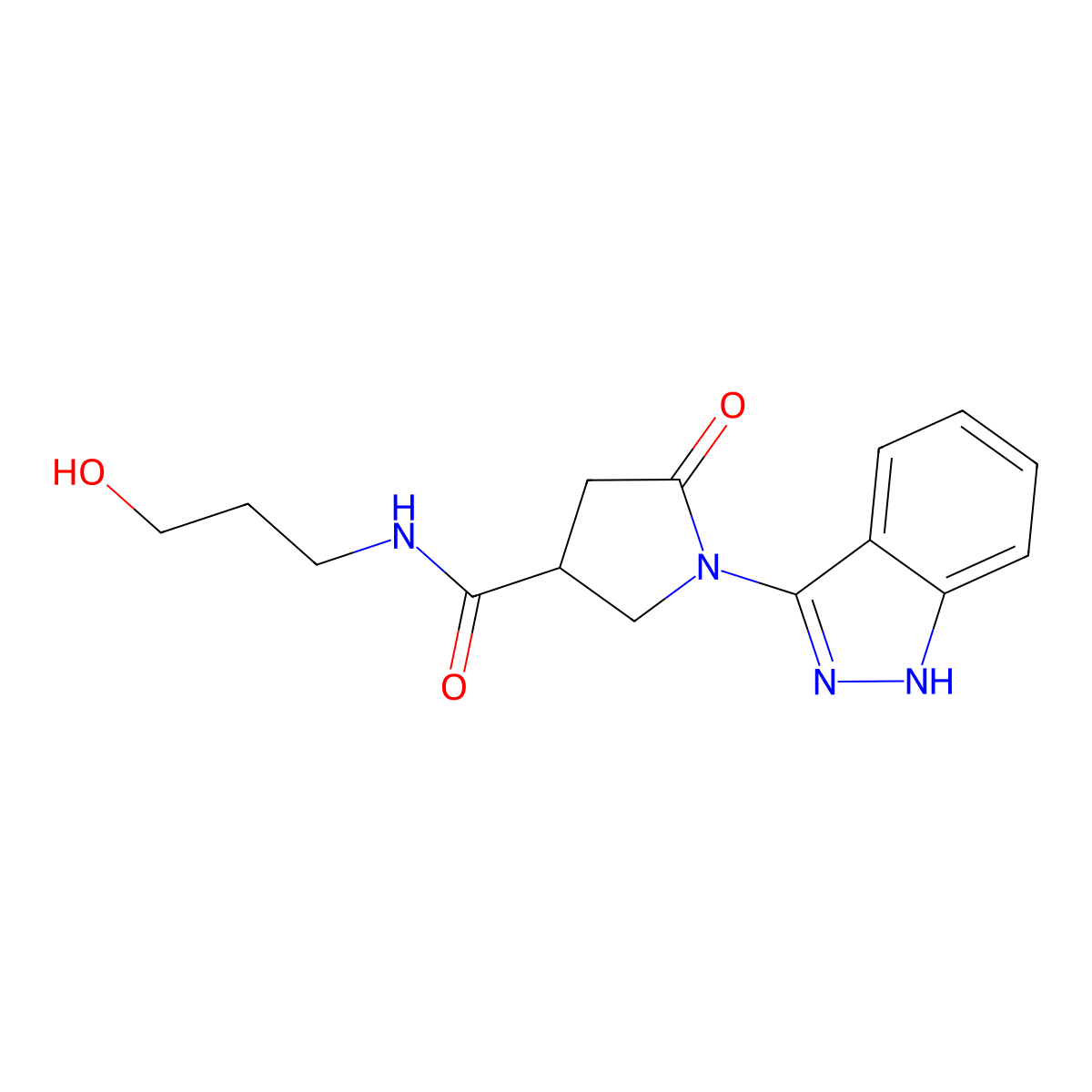 N-(3-hydroxypropyl)-1-(1H-indazol-3-yl)-5-oxo-3-pyrrolidinecarboxamide molecular structure, CAS 1435987-18-0