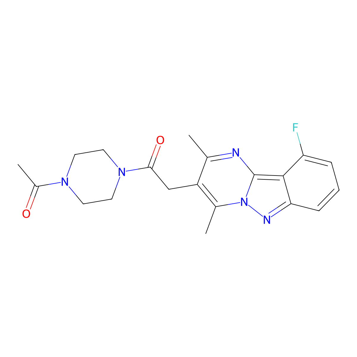 1-(4-Acetylpiperazin-1-yl)-2-(10-fluoro-2,4-dimethylpyrimido[1,2-b]indazol-3-yl)ethanone molecular structure, CAS 1435987-59-9