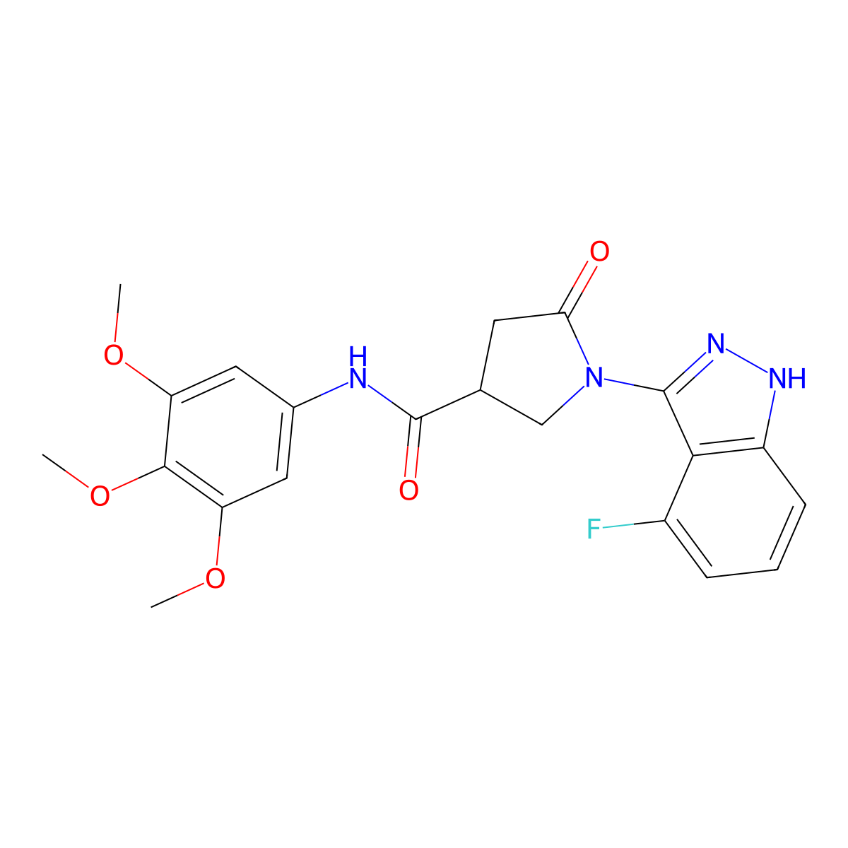 1-(4-fluoro-1H-indazol-3-yl)-5-oxo-N-(3,4,5-trimethoxyphenyl)-3-pyrrolidinecarboxamide molecular structure, CAS 1435987-68-0