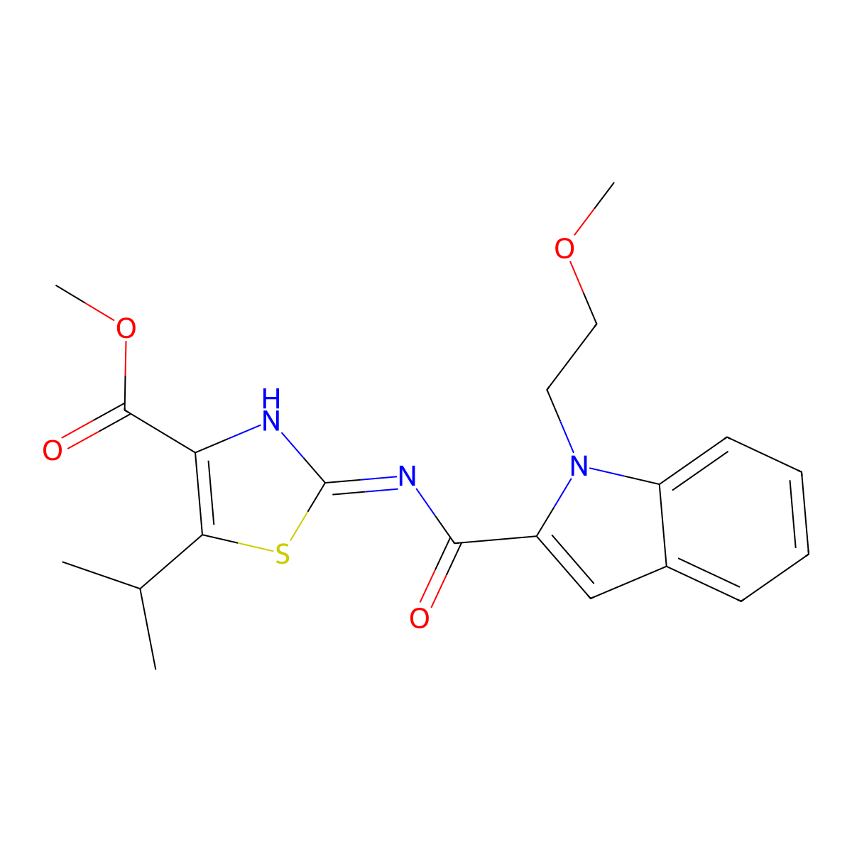 methyl 2-({[1-(2-methoxyethyl)-1H-indol-2-yl]carbonyl}amino)-5-(propan-2-yl)-1,3-thiazole-4-carboxylate molecular structure, CAS 1435987-69-1