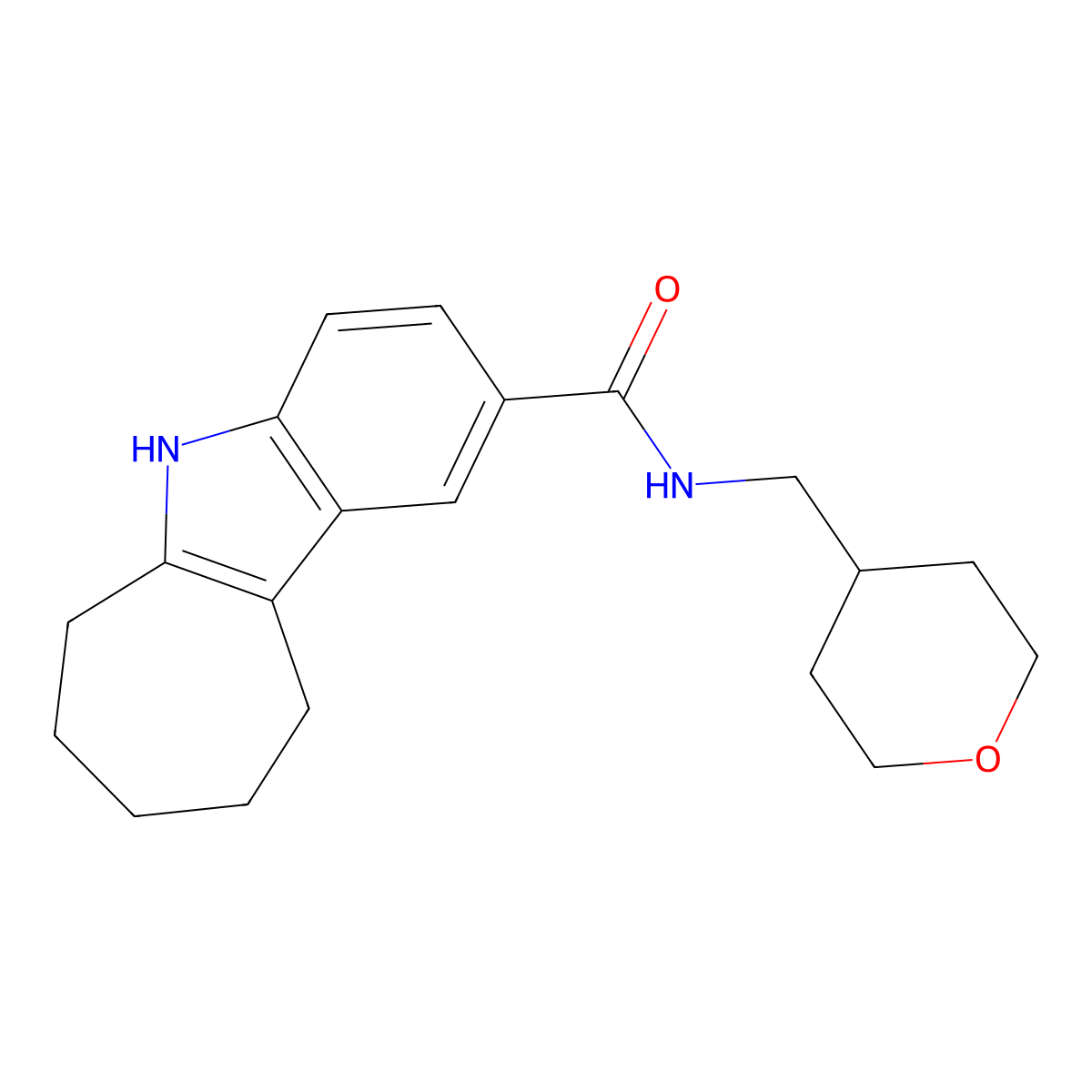 N-(tetrahydro-2H-pyran-4-ylmethyl)-5,6,7,8,9,10-hexahydrocyclohepta[b]indole-2-carboxamide molecular structure, CAS 1435987-82-8