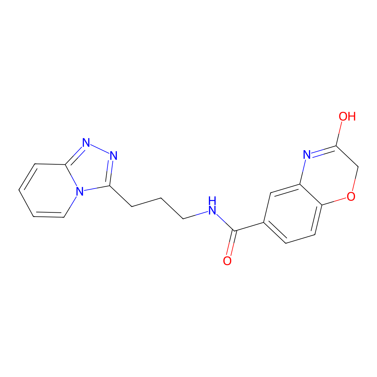 3-oxo-N-(3-[1,2,4]triazolo[4,3-a]pyridin-3-ylpropyl)-3,4-dihydro-2H-1,4-benzoxazine-6-carboxamide molecular structure, CAS 1435987-89-5