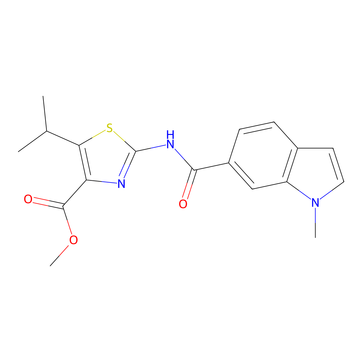 methyl 2-{[(1-methyl-1H-indol-6-yl)carbonyl]amino}-5-(propan-2-yl)-1,3-thiazole-4-carboxylate molecular structure, CAS 1435987-99-7