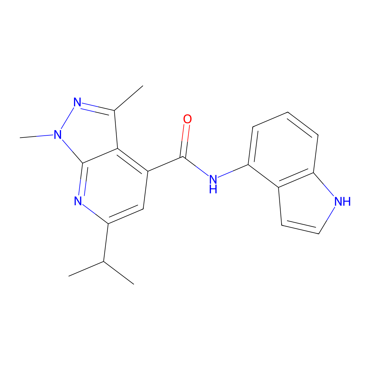 N-(1H-indol-4-yl)-1,3-dimethyl-6-(propan-2-yl)-1H-pyrazolo[3,4-b]pyridine-4-carboxamide molecular structure, CAS 1435988-10-5