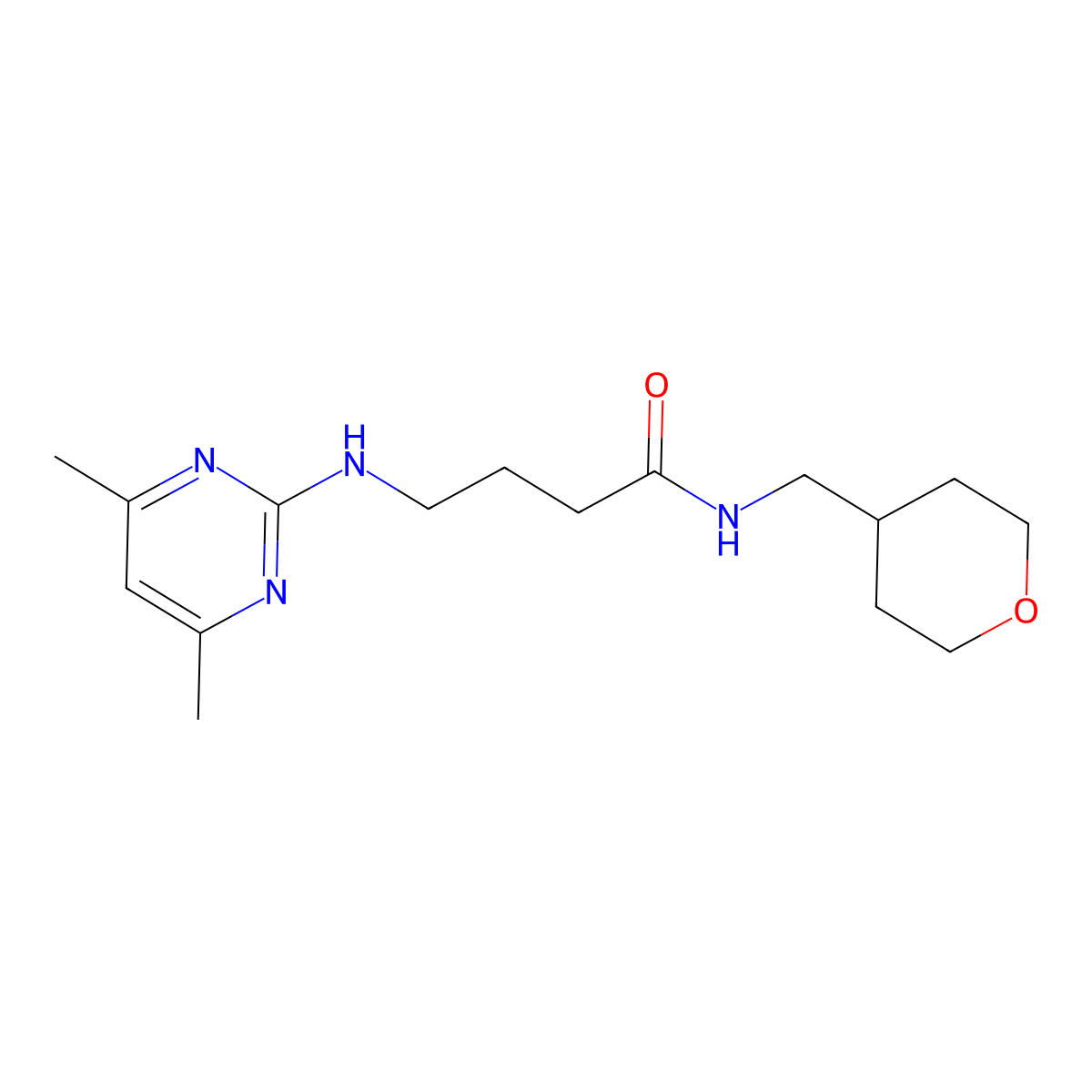 4-((4,6-dimethylpyrimidin-2-yl)amino)-N-((tetrahydro-2H-pyran-4-yl)methyl)butanamide molecular structure, CAS 1435988-22-9