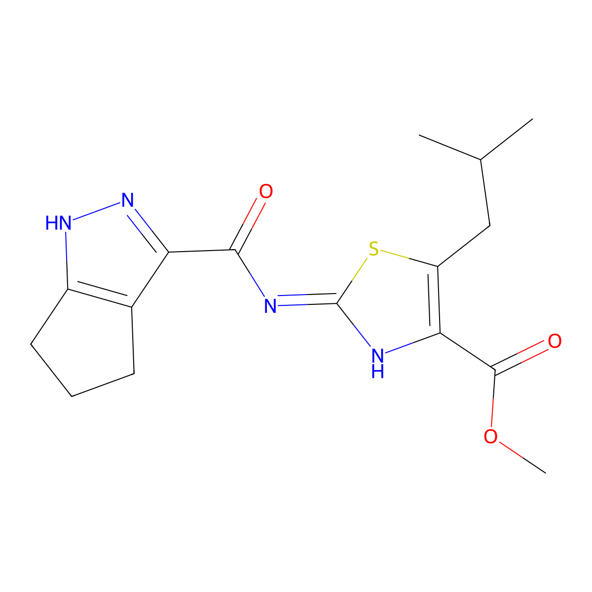 Methyl 5-(2-methylpropyl)-2-[(1,4,5,6-tetrahydrocyclopenta[c]pyrazol-3-ylcarbonyl)amino]-1,3-thiazole-4-carboxylate molecular structure, CAS 1435988-30-9