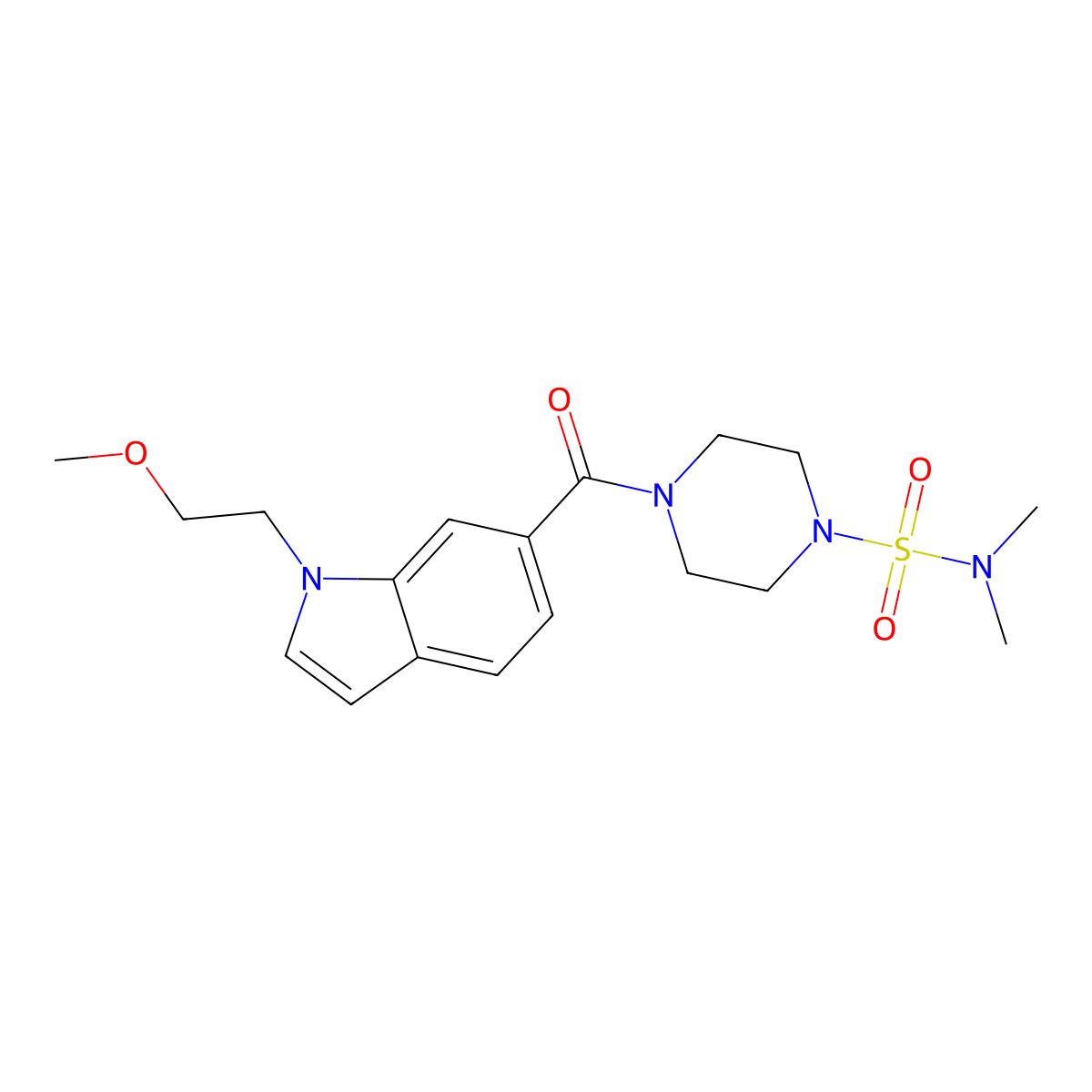 4-{[1-(2-methoxyethyl)-1H-indol-6-yl]carbonyl}-N,N-dimethyltetrahydro-1(2H)-pyrazinesulfonamide molecular structure, CAS 1435988-44-5