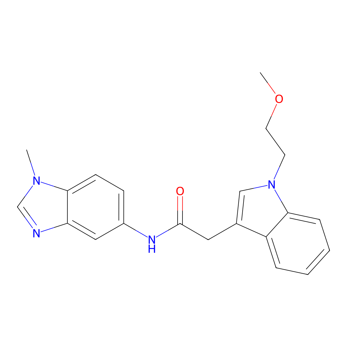 2-[1-(2-methoxyethyl)-1H-indol-3-yl]-N-(1-methyl-1H-benzimidazol-5-yl)acetamide molecular structure, CAS 1435988-48-9